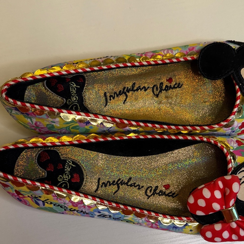 Disney Irregular Choice “Why Hello”Mickey and Minnie Mouse Floral Flats - Picture 7 of 14